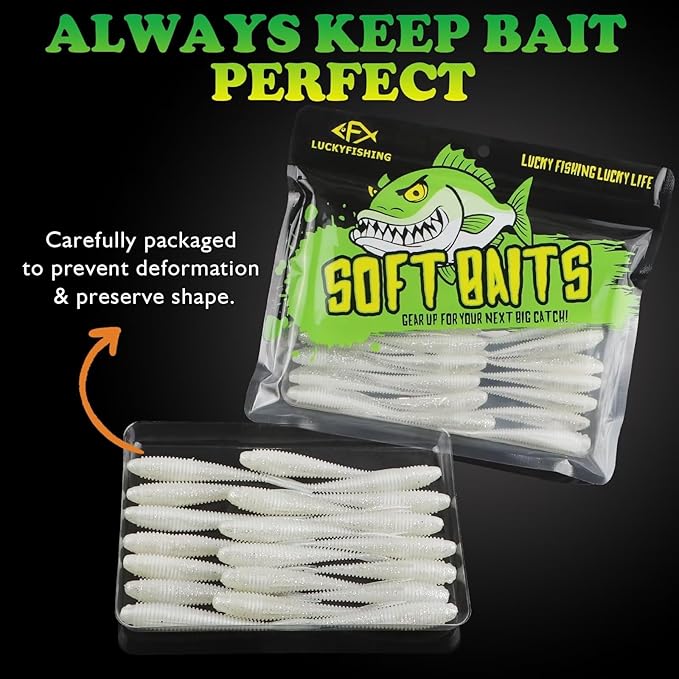 LUCKYFISHING Soft Plastic Baits 20PCS/30PCS/40PCS Forked Tail Fishing Soft Bait for Bass Walleye Trout Crappie Lures 3in/3.5in/4in