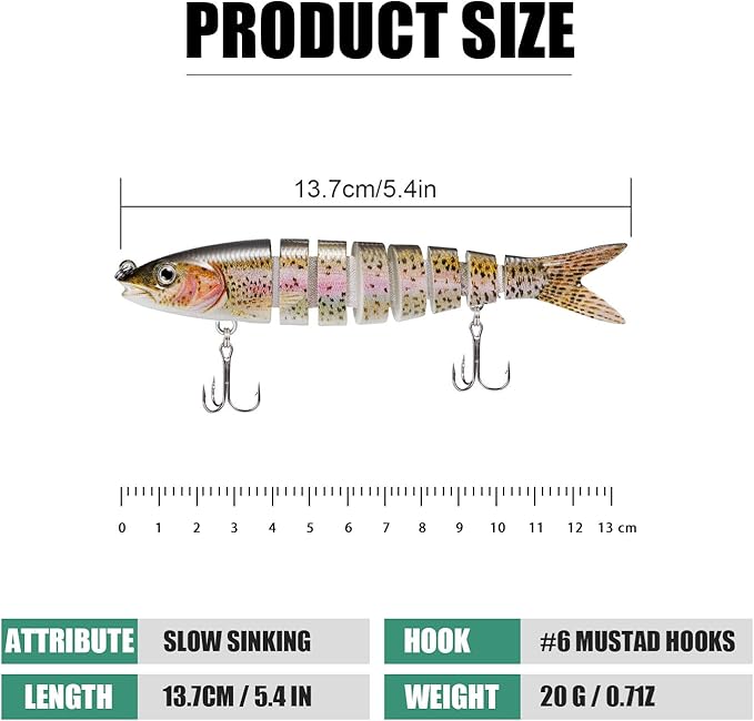 TRUSCEND Easy Catch Swimmax, Magic Noisy Turbulent Wiggling and Vibrating Actions for More Bites, Segmented Swimbait Jointed by Dyneema Strongest Fiber, Lifelike Fishing Lures for Relax Family Fishing