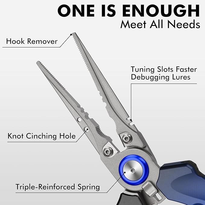 TRUSCEND Lockable Handy Fishing Pliers with Innovative Ergonomic Handle, Saltwater Corrosion Resistant Teflon Coated Fishing Tool, Multi-Function Fishing Gear with Mo-V Cutter, Amazing Fishing Gift