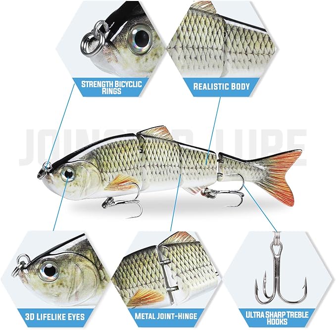 TRUSCEND Easy Catch Swimmax, Magic Noisy Turbulent Wiggling and Vibrating Actions for More Bites, Segmented Swimbait Jointed by Dyneema Strongest Fiber, Lifelike Fishing Lures for Relax Family Fishing