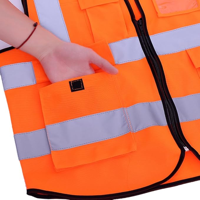 zojo High Visibility Safety Vests With Pockets, Wholesale Reflective Vest for Outdoor Works, Cycling, Jogging, Walking,Sports - Fits for Men and Women (Pack of 10, XXL-Orange)