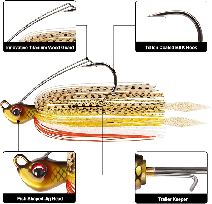 TRUSCEND Fishing Jigs with Ultra Smooth Teflon Hook, Tour Grade Titanium Weed Guard Swim Jigs, Valuable Weedless Skirted Jig, Well-Made Fishing Lures for Crappie Bass Trout, Freshwater Fishing Gear