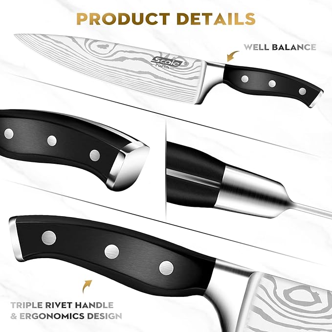 SCOLE® Chef Knife Ultra Sharp Kitchen Knife Set 7-Piece, Premium German 1.4116 Stainless Steel Chefs Knife Set, Ergonomic Handle Professional Knives Set for Kitchen with Gift Box
