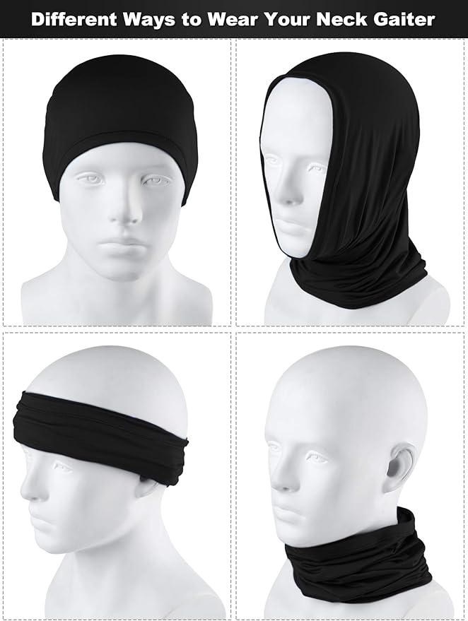 8 Pcs Summer Camo Neck Gaiter Scarf Bandanas for Men Sun Hoods Balaclava Cooling Breathable Face Mask Outdoor Sports (Simple, Black)