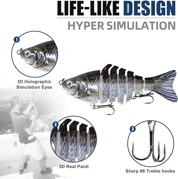 6PCS Fishing Lures for Freshwater and Saltwater with case,Slow Sinking Multi Jointed Swimbaits, Lifelike Lures for Bass Trout Crappie Walleye Pike