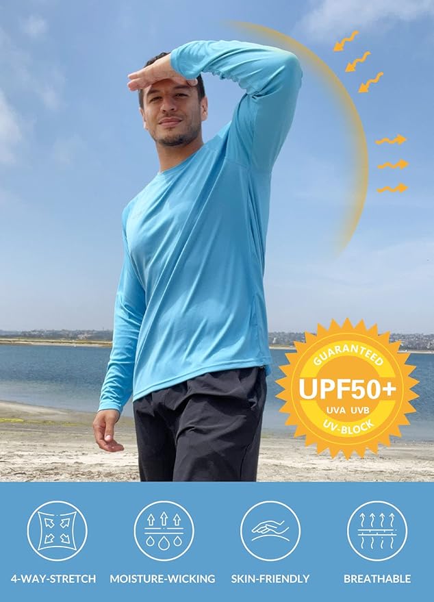 baleaf Men's Sun Protection Shirts UV SPF UPF 50+ Long Sleeve Rash Guard Fishing Running Quick Dry Lightweight