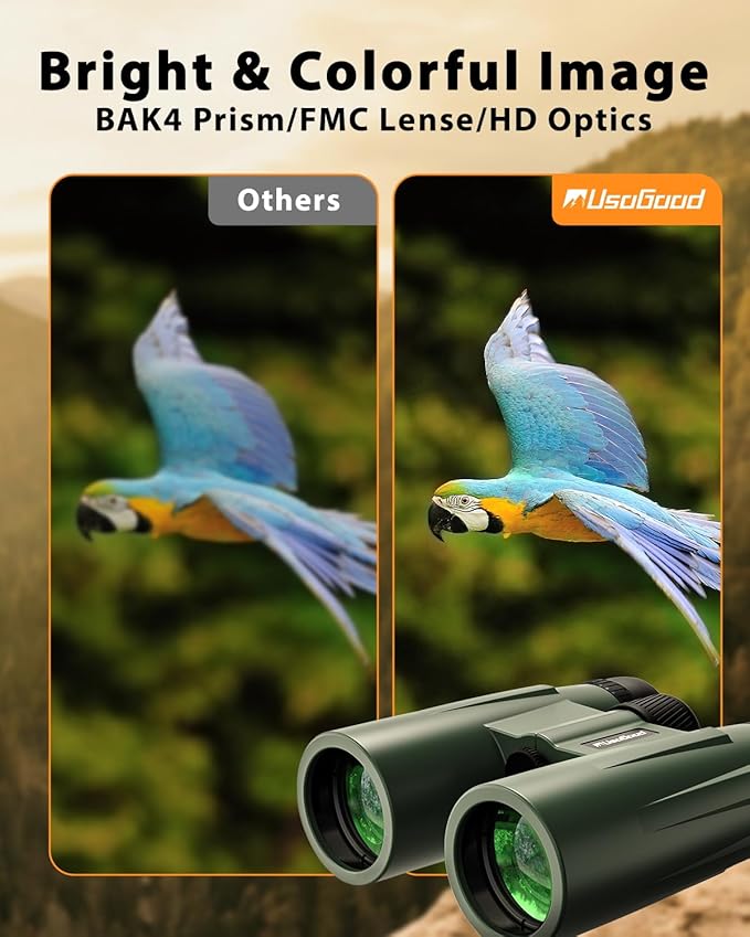 Usogood Professional 12x42 HD Binoculars - High Powered Large View with Clear Low Light Vision - Adults Binoculars for Bird Watching, Hunting, Hiking, Travel, Cruise, Green, AT66V3