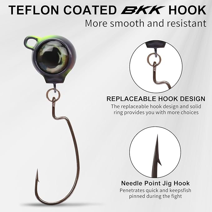 TRUSCEND Fishing Jigs with Ultra Smooth Teflon Hook, Tour Grade Titanium Weed Guard Swim Jigs, Valuable Weedless Skirted Jig, Well-Made Fishing Lures for Crappie Bass Trout, Freshwater Fishing Gear