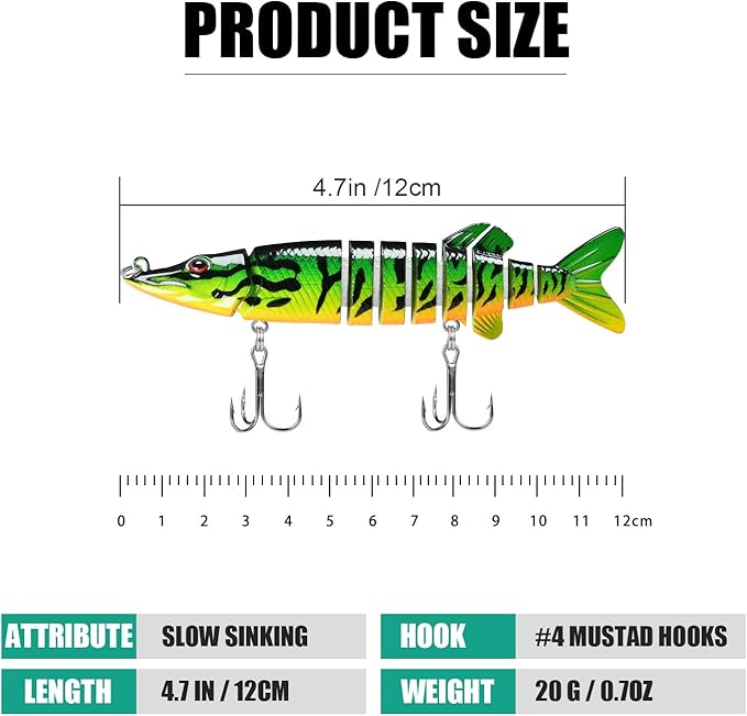 TRUSCEND Easy Catch Swimmax, Magic Noisy Turbulent Wiggling and Vibrating Actions for More Bites, Segmented Swimbait Jointed by Dyneema Strongest Fiber, Lifelike Fishing Lures for Relax Family Fishing