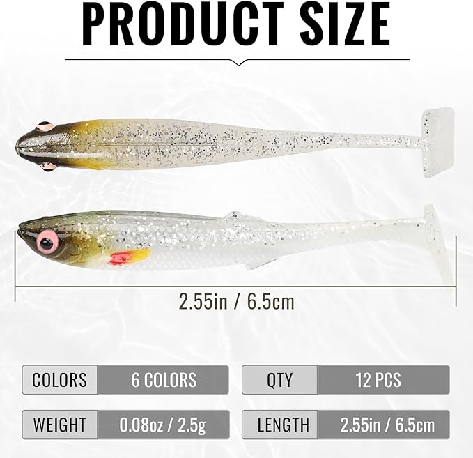 TRUSCEND Easy Catch Soft Lures, Unique Vibrating Swim Action and Trembly Sinking Move for More Bites, Amazing Soft Swimbaits for Family Fishing, Well-Made Fishing Lures for Bass Trout Crappie Walleye