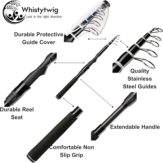 Whistytwig Telescopic Fishing Rod - Versatile Retractable Telescoping Fishing Pole, Collapsible Fishing Rod, Ideal Travel Rod