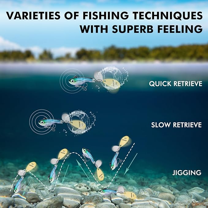 TRUSCEND Swimming or Jigging Fishing Spinners with Two-Way Spinning Spoons System, Rooster Tail Fishing Lures with Flash Copper Body & Blade, Freshwater and Saltwater Blade Bait for Bass Walleye Trout