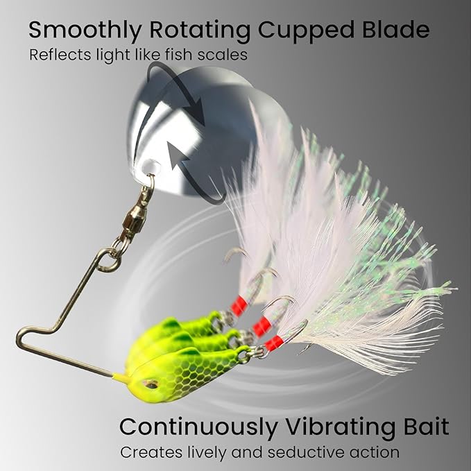 4 pcs Spinnerbait Fishing Lures, Spoon Rig Lures, Blade Spinner Baits with Treble Hook, Slow Sinking Swimbait Metal Jig Kit for Freshwater Saltwater Smallmouth & Spotted Bass Trout Crappie