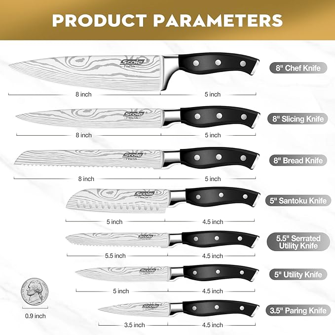 SCOLE® Chef Knife Ultra Sharp Kitchen Knife Set 7-Piece, Premium German 1.4116 Stainless Steel Chefs Knife Set, Ergonomic Handle Professional Knives Set for Kitchen with Gift Box