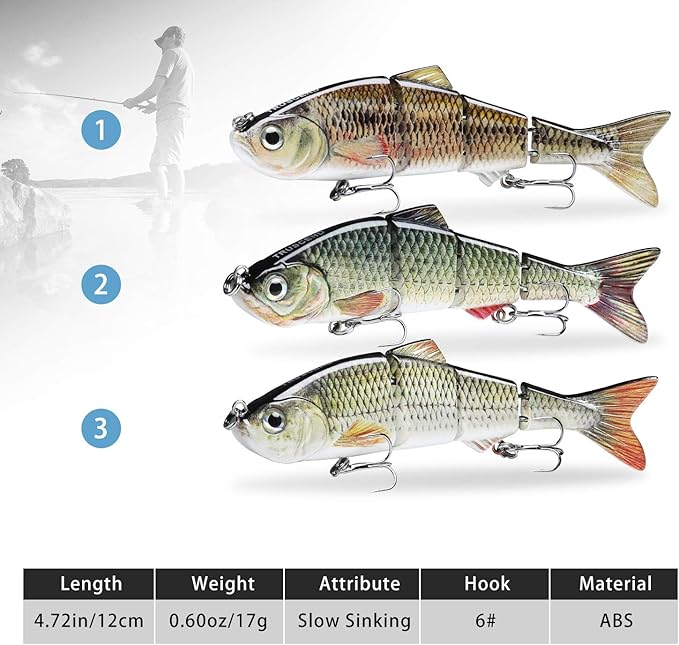 TRUSCEND Easy Catch Swimmax, Magic Noisy Turbulent Wiggling and Vibrating Actions for More Bites, Segmented Swimbait Jointed by Dyneema Strongest Fiber, Lifelike Fishing Lures for Relax Family Fishing