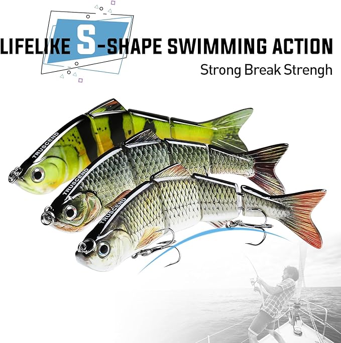TRUSCEND Easy Catch Swimmax, Magic Noisy Turbulent Wiggling and Vibrating Actions for More Bites, Segmented Swimbait Jointed by Dyneema Strongest Fiber, Lifelike Fishing Lures for Relax Family Fishing
