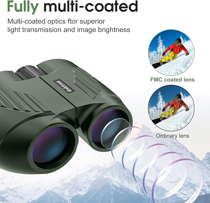 20X25 Compact Binoculars for Adults and Kids,Large Eyepiece Waterproof Binocular,Easy Focus Small Binoculars for Bird Watching,Hiking and Concert, Green