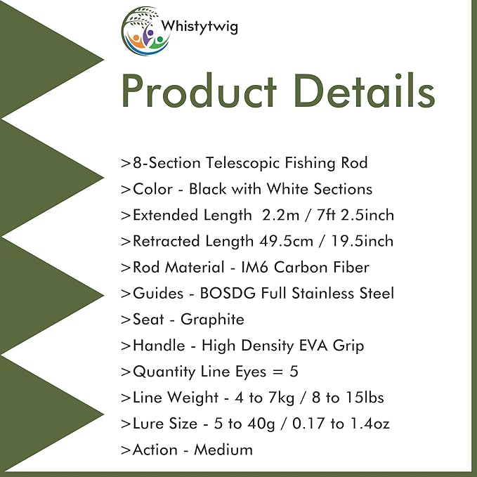 Whistytwig Telescopic Fishing Rod - Versatile Retractable Telescoping Fishing Pole, Collapsible Fishing Rod, Ideal Travel Rod