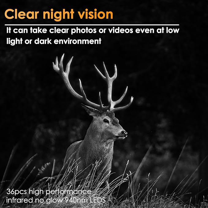 2-Pack Game & Trail Camera, 64MP 1296P H.264 MP4 Video Cam with 940nm No Glow Night Vision Motion Activated IP66 Waterproof for Outdoor Wildlife Monitoring, Yard Security, Animal Observation