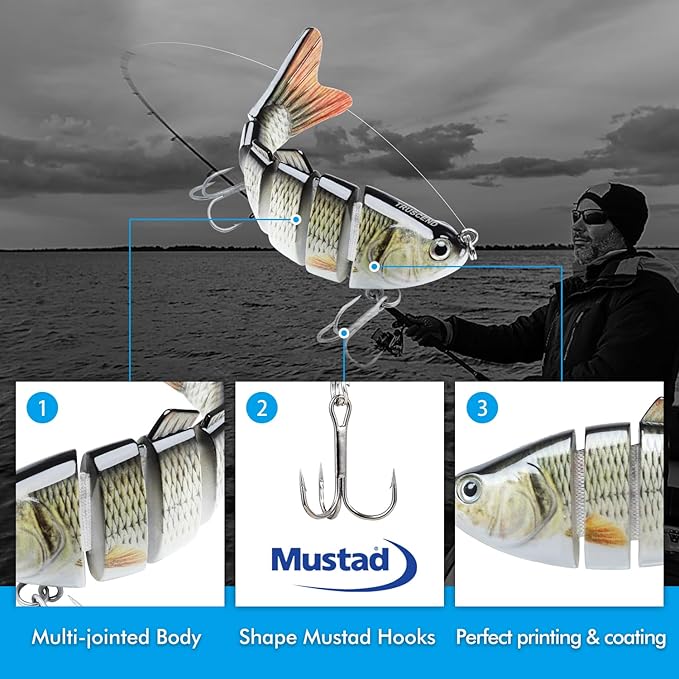 TRUSCEND Easy Catch Swimmax, Magic Noisy Turbulent Wiggling and Vibrating Actions for More Bites, Segmented Swimbait Jointed by Dyneema Strongest Fiber, Lifelike Fishing Lures for Relax Family Fishing