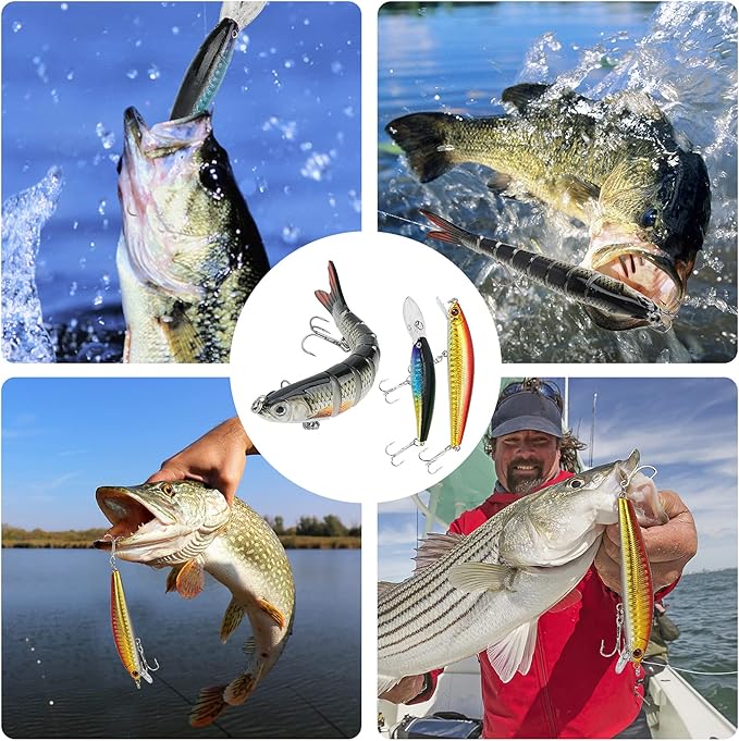 Fishing Lures Tackle Box Bass Kit, Including Animated Lure,Crankbaits,Spinnerbaits,Soft Plastic Worms, Topwater Lures,Hooks,Saltwater & Freshwater Fishing Gear for Bass,Trout, Salmon.