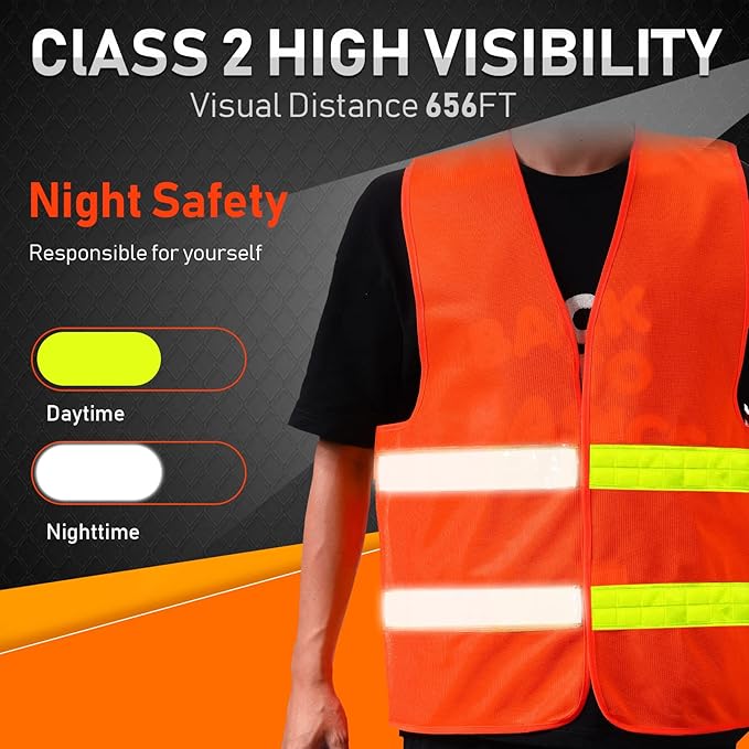 30 Pack Safety Vest Bulk with Reflective Strips High Visibility Reflective Orange Security Vest Construction Working for Men Women Warehouses Traffic Running Drivers Cyclists Volunteers Work