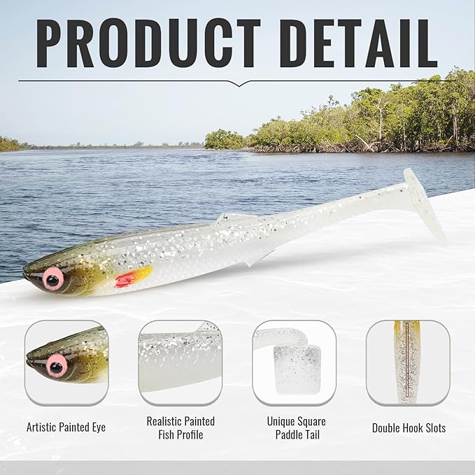 TRUSCEND Easy Catch Soft Lures, Unique Vibrating Swim Action and Trembly Sinking Move for More Bites, Amazing Soft Swimbaits for Family Fishing, Well-Made Fishing Lures for Bass Trout Crappie Walleye