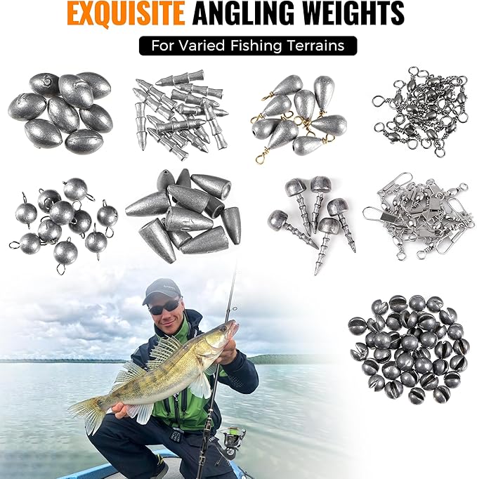 PLUSINNO 264/397pcs Fishing Accessories Kit, Organized Fishing Tackle Box with Tackle Included, Fishing Hooks, Fishing Weights Sinkers, Swivels, Beads, Fishing Gear Set Equipment for Bass Trout