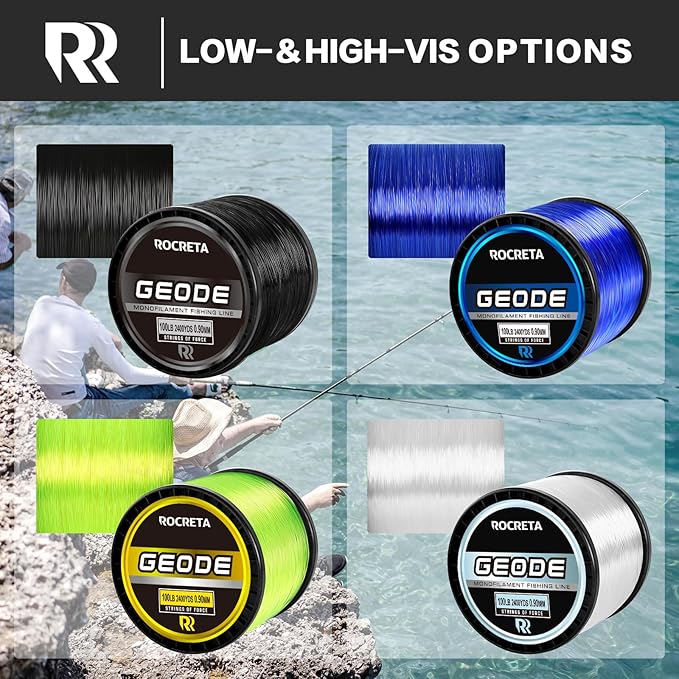 Geode Monofilament Fishing Line - Premium Resistant Nylon Mono Fishing Line 3-100lb - Superior Freshwater & Saltwater Mono Leader Materials 500/1200/2400yds