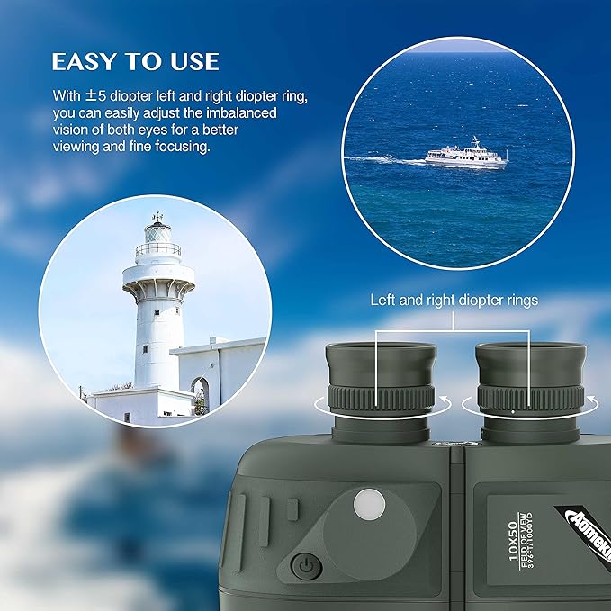 AOMEKIE Marine Binoculars for Adults 10x50 Waterproof Binoculars with Rangefinder Compass BAK4 Prism FMC Lens for Birdwatching Hunting Boating