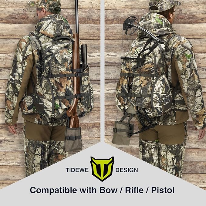 TIDEWE Hunting Backpack, Waterproof Camo Hunting Pack with Rain Cover, Long-Lasting Large Capacity Hunting Day Pack for Rifle Bow Gun (Next Camo G2)