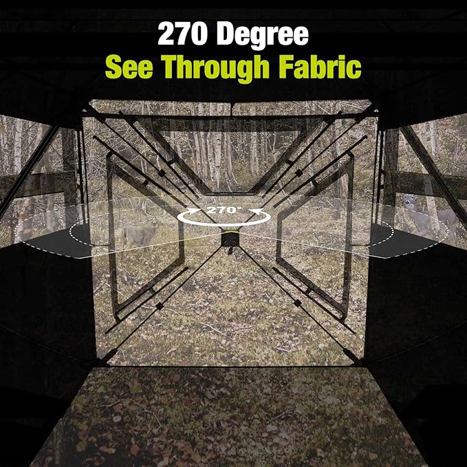 TIDEWE See Through Blind 270°with Silent Magnetic Door & Sliding Windows, 2-3 Person Pop Up Ground Blind with Carrying Bag, 300D Portable Resilient Tent(Camouflage & Veil Rush)