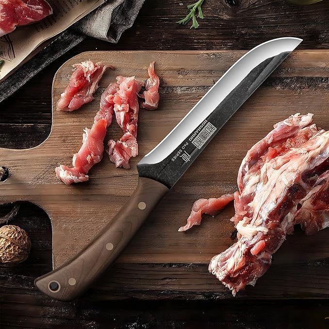 6.7 Inch Boning Knife for Meat Cutting, Super Sharp Fillet Knife for Fish, High Carbon Steel Hand Forged Butcher Knives for Brisket Trimming, BBQ, Camping