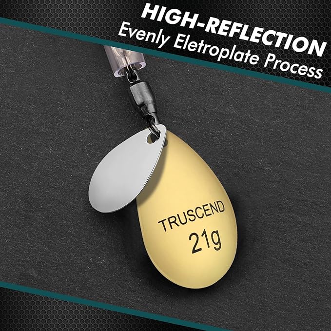 TRUSCEND Swimming or Jigging Fishing Spinners with Two-Way Spinning Spoons System, Rooster Tail Fishing Lures with Flash Copper Body & Blade, Freshwater and Saltwater Blade Bait for Bass Walleye Trout