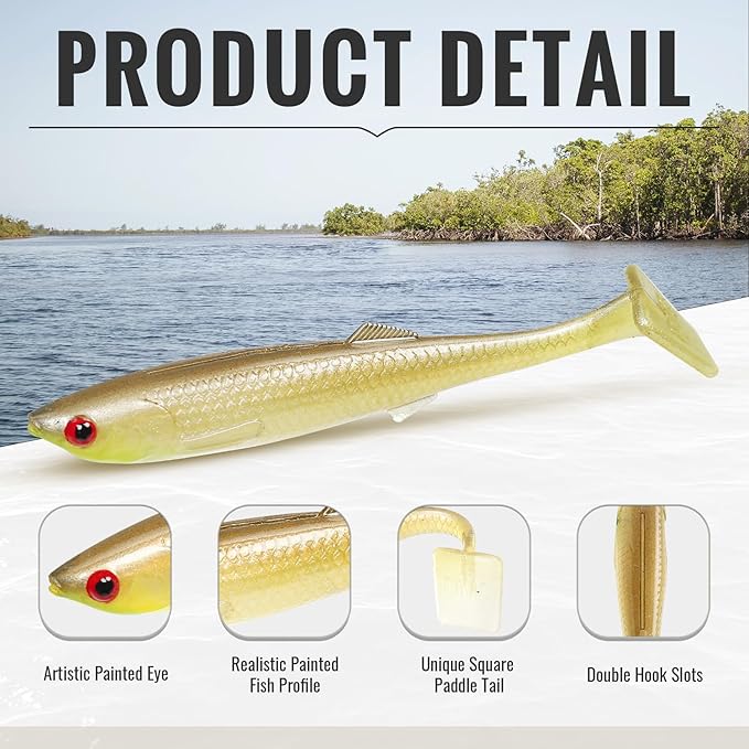TRUSCEND Easy Catch Soft Lures, Unique Vibrating Swim Action and Trembly Sinking Move for More Bites, Amazing Soft Swimbaits for Family Fishing, Well-Made Fishing Lures for Bass Trout Crappie Walleye