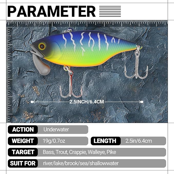 5pc Fishing Lures Large Hard Bait Minnow VIB Lure with Treble Hook Life-Like Swimbait Fishing Bait Popper Crankbait Vibe Sinking Lure for Bass Trout Walleye Redfish