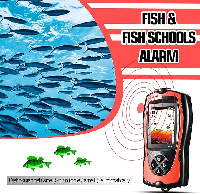 Atibin Wired Portable Fish Finder Display Handheld Monitor Depth Finder Transducer Sonar Sensor Fish Finders LCD Screen