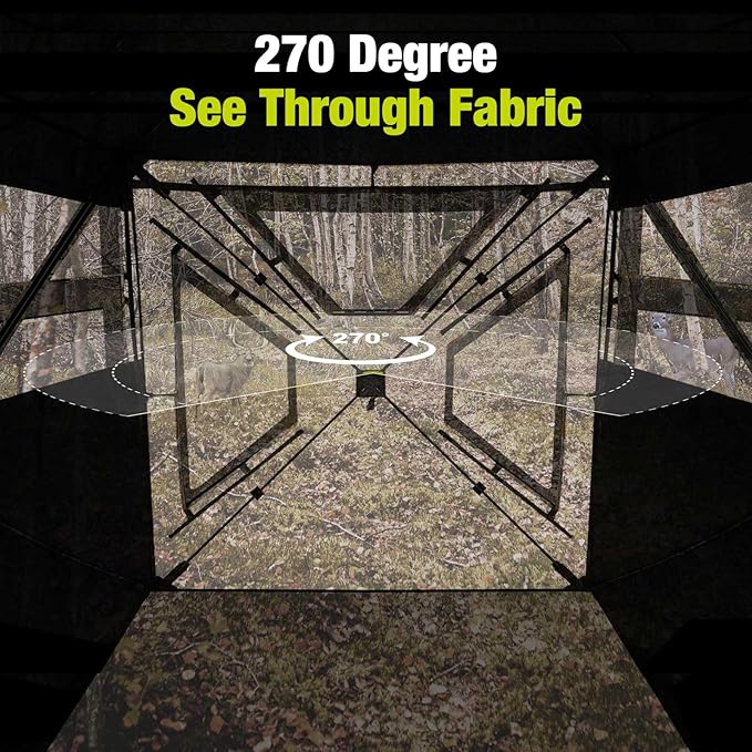 TIDEWE See Through Blind 270°with Silent Magnetic Door & Sliding Windows, 2-3 Person Pop Up Ground Blind with Carrying Bag, 300D Portable Resilient Tent(Camouflage & Veil Rush)
