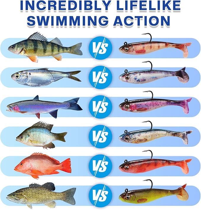 2.5/3.5In Swim Baits for Bass Fishing, Pre-Rigged Jig Heads Soft Plastic Walleye Fishing Lures, Paddle Tail Swimbaits for Bass Fishing, Fishing Bait for Freshwater Saltwater Gifts