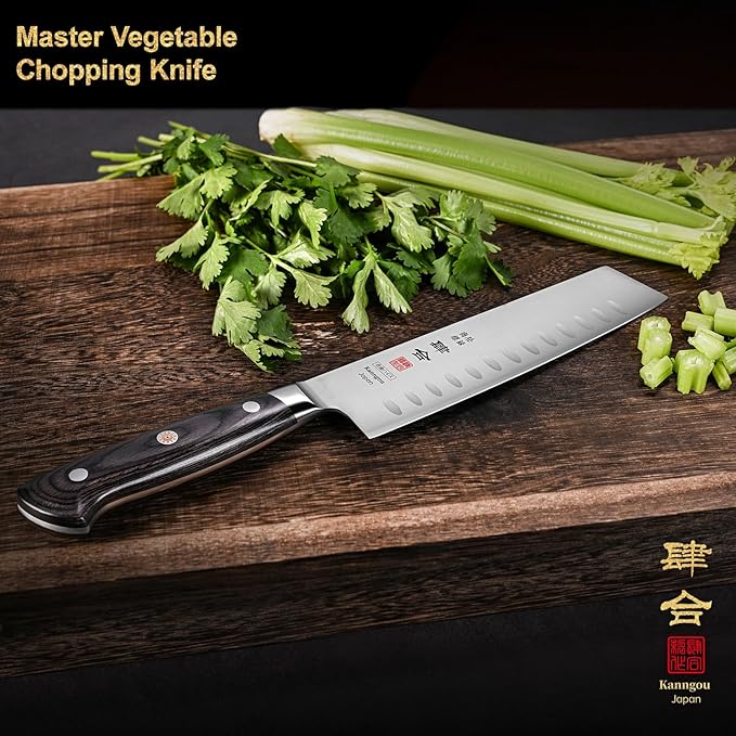 7 Inch Nakiri Knife Japanese Cleaver Knife, Japan AUS-8 Alloy Steel Kitchen Chopping Knife with Full-Tang Pakkawood Handle and Premium Gift Box (Classic Series)