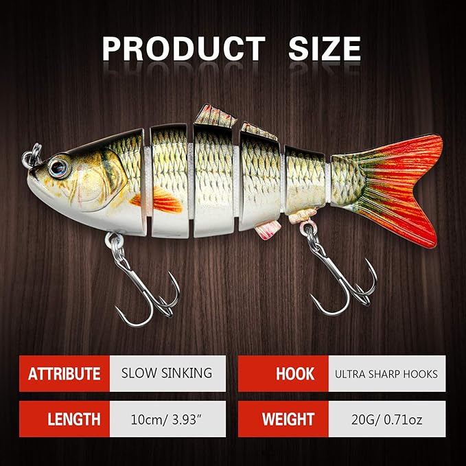 Bass Fishing Lure for Freshwater and Saltwater Lifelike Fishing Lures Multi Jointed Swimbait for Bass Trout Crappie Walleye Pike Fishing Gifts for Men