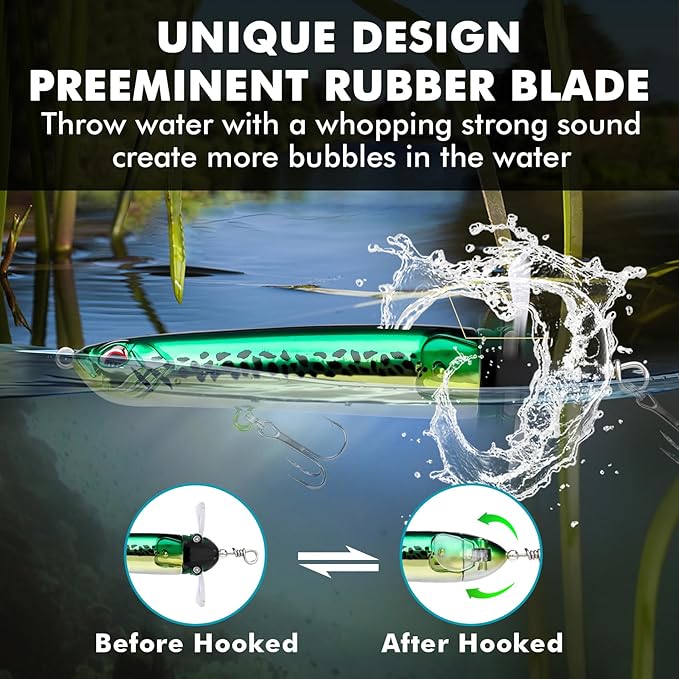 TRUSCEND PoPobait with BKK Hooks, Top Water Plopper Fishing Lures for Bass Walleye Pike Catfish Musky Perch, Floating Lure for Freshwater or Saltwater, Amazing Teasers Fishing Gifts for Family Fishing