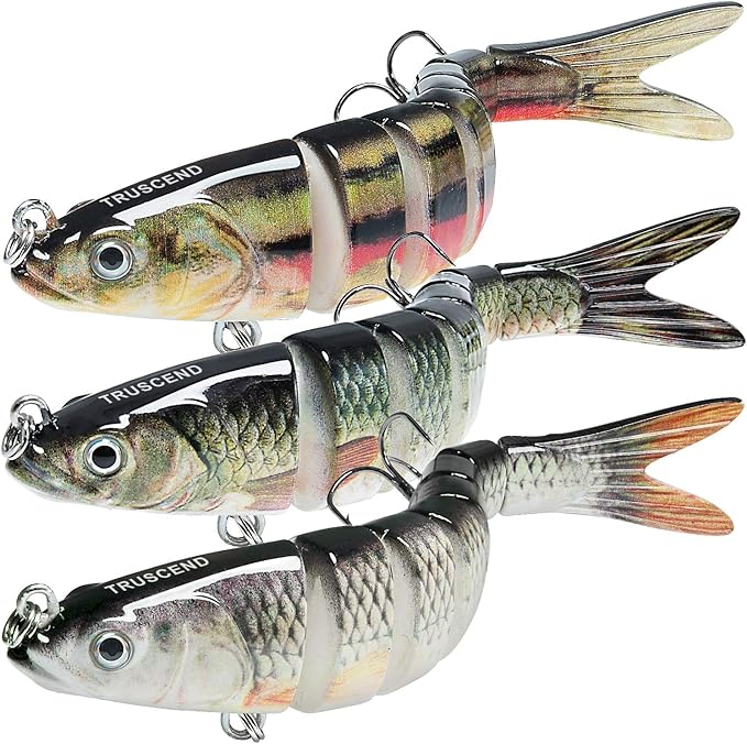 TRUSCEND Easy Catch Swimmax, Magic Noisy Turbulent Wiggling and Vibrating Actions for More Bites, Segmented Swimbait Jointed by Dyneema Strongest Fiber, Lifelike Fishing Lures for Relax Family Fishing