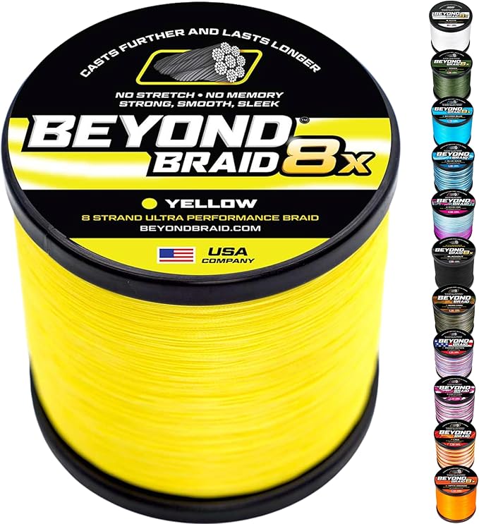 Beyond Braid Braided Fishing Line -Super Strong - Abrasion Resistant - No Stretch -Blue Camo, Moss Camo, White, Green, Pink, Blue, 4 Strand 8 Strand