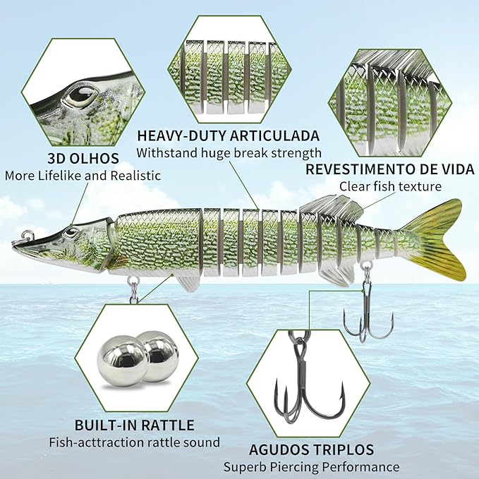 TRUSCEND Easy Catch Swimmax, Magic Noisy Turbulent Wiggling and Vibrating Actions for More Bites, Segmented Swimbait Jointed by Dyneema Strongest Fiber, Lifelike Fishing Lures for Relax Family Fishing