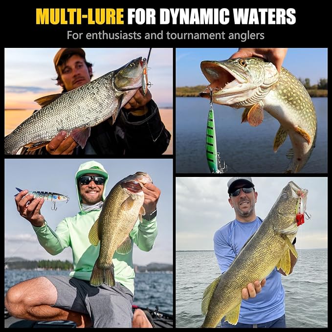 THKFISH Fishing Lures Kit with Multi Jointed Swimbaits Surface Popper Crankbaits Pencil Minnow Frog, 28pcs Topwater Trout Bass Fishing Tackle Gift Set for Saltwater Freshwater