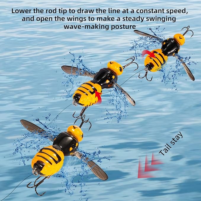 Fishing Lures, 3-Piece Topwater Lures for Bass, Walleye, and Pike, 2025 New Wasp-Style Top Water Crawler for Freshwater & Saltwater Fishing, 2.6in, 15g