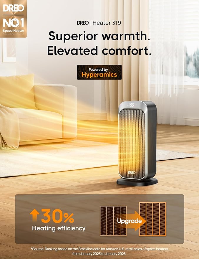 Dreo Space Heater, 1500W Fast Heating Portable Heaters for Indoor Use, 8 Safe Protection for Desk Office Bedroom, 70° Oscillation, Quiet Electric PTC Ceramic with Remote, 12H Timer