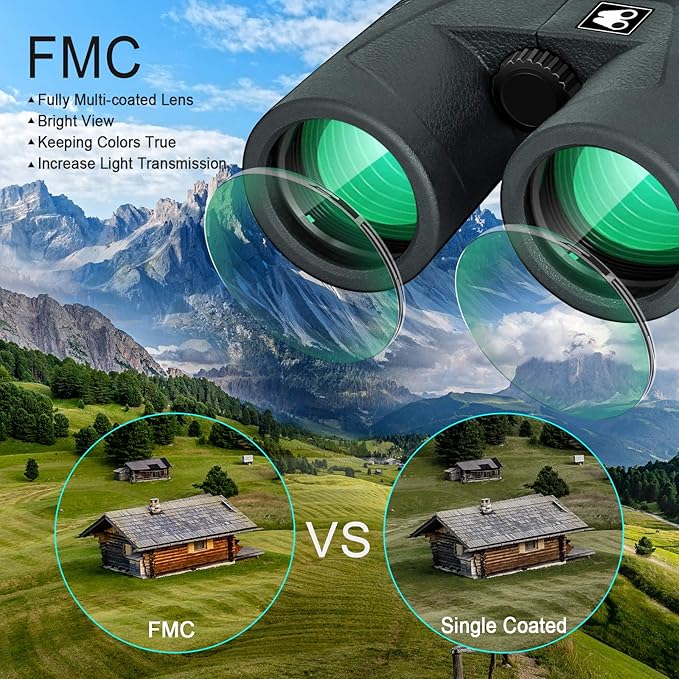 10x42 Binoculars for Adults with Smartphone Adapter, BAK4 Prism and FMC Lens, HD Professional Binoculars for Bird Watching Travel Hunting Wildlife Watching Outdoor Concerts Sports