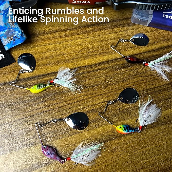 4 pcs Spinnerbait Fishing Lures, Spoon Rig Lures, Blade Spinner Baits with Treble Hook, Slow Sinking Swimbait Metal Jig Kit for Freshwater Saltwater Smallmouth & Spotted Bass Trout Crappie